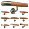 Larch Wood Stair Handrail, 240 cm, 4 Angled Stainless Steel Brackets, Stainless Steel Bow Ends view 1