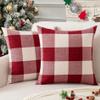 UGASA Plaid Cotton-Linen Euro Pillow Covers, Red and White, 66 x 66 cm, 2-Pack view 1