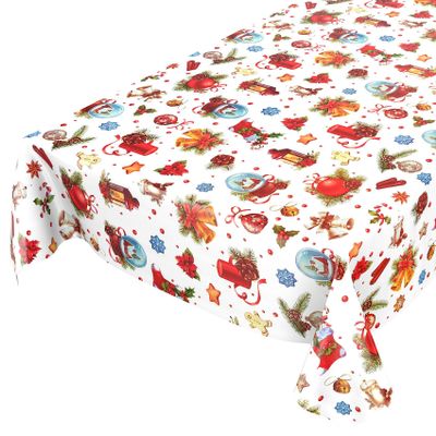 ANRO Oilcloth Tablecloth with Christmas Ornaments, Edged, 160 x 140 cm