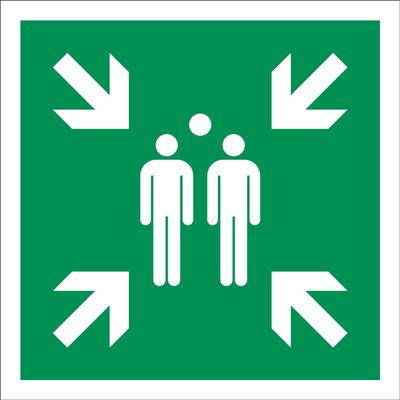 Photoluminescent Assembly Point Safety Sign Sticker, ASR A1.3, 200 x 200 mm