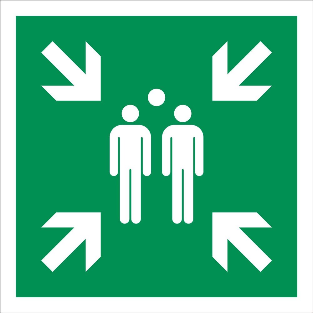 Photoluminescent Assembly Point Safety Sign Sticker, ASR A1.3, 200 x 200 mm