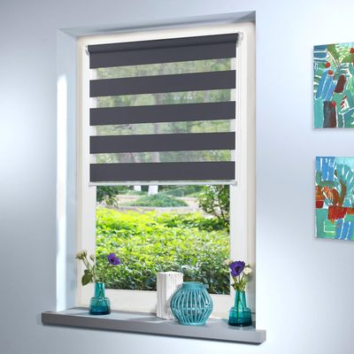 Custom-Made Double Roller Blind, No-Drill Klemmfix, 180 x 65 cm, Granite