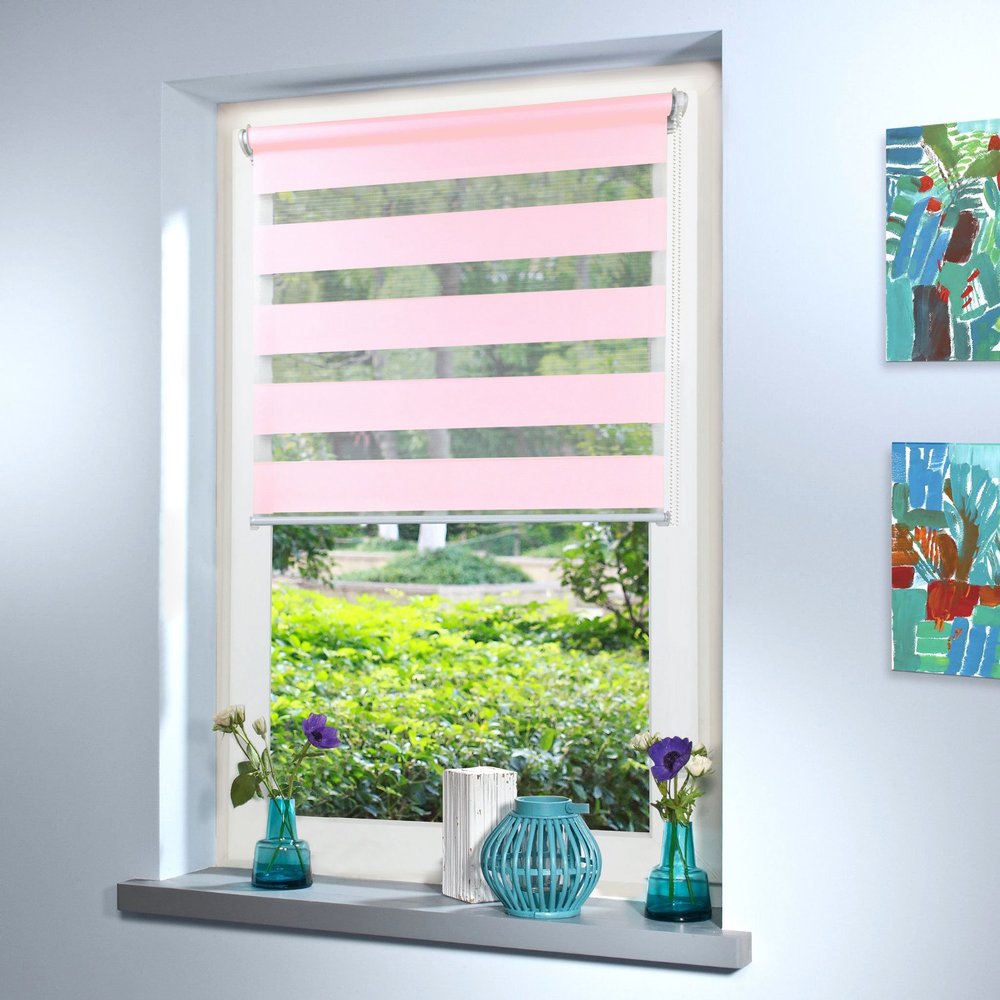 Custom-Made Dual Roller Blind, No-Drill Clamp Mount, Pink, 180 x 90 cm