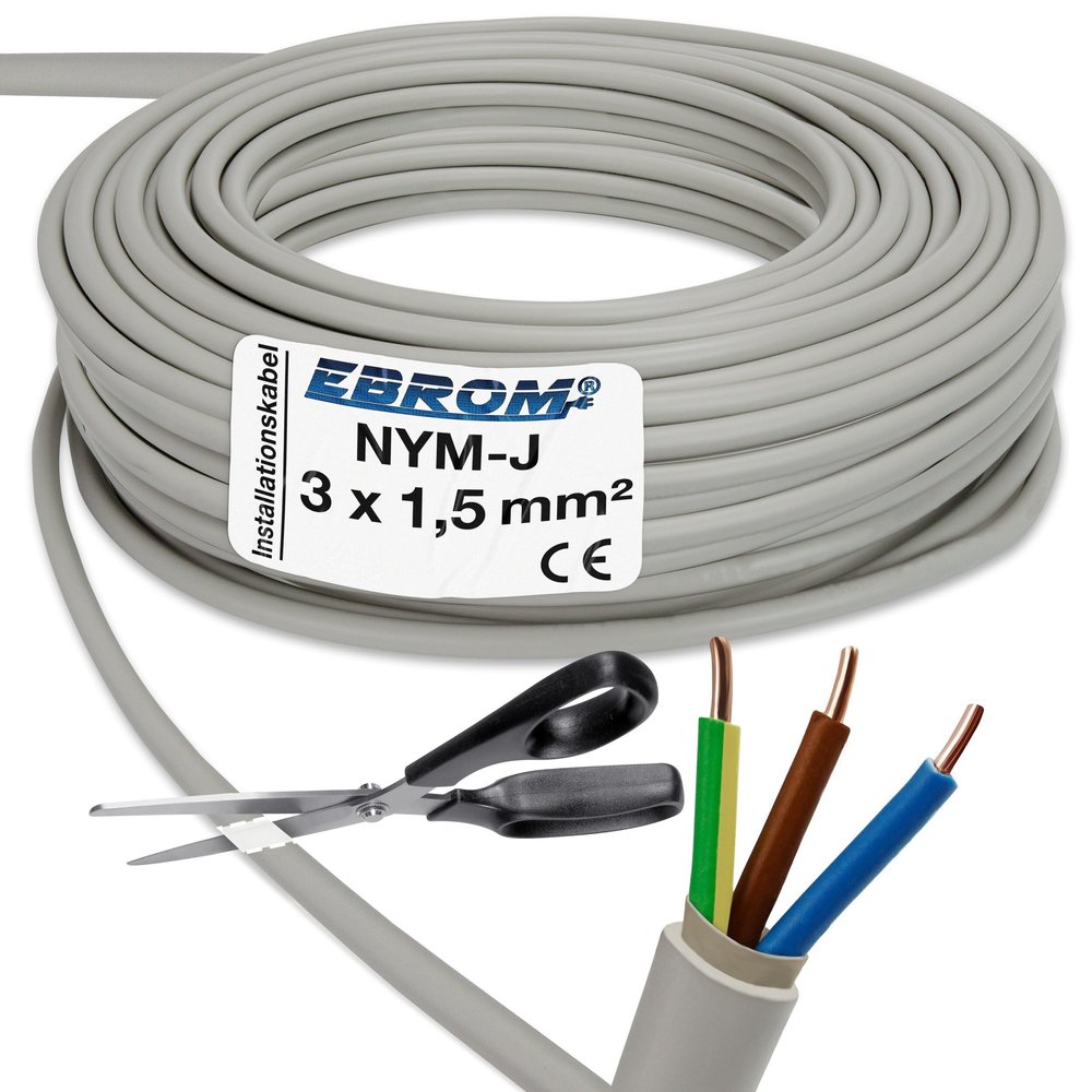 EBROM NYM-J 3x1.5 mm² Sheathed Cable, Gray, 96 m