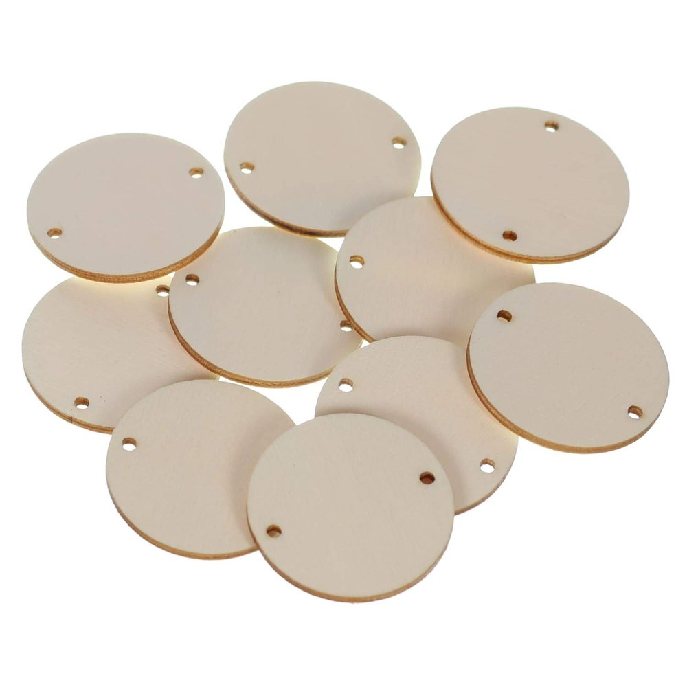 Wood Discs with 2 Holes, 5 cm, Pack of 50