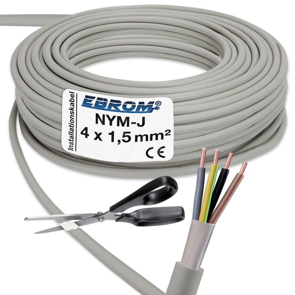 EBROM NYM-J 4x1.5 mm² Sheathed Installation Cable, Gray – 42 m