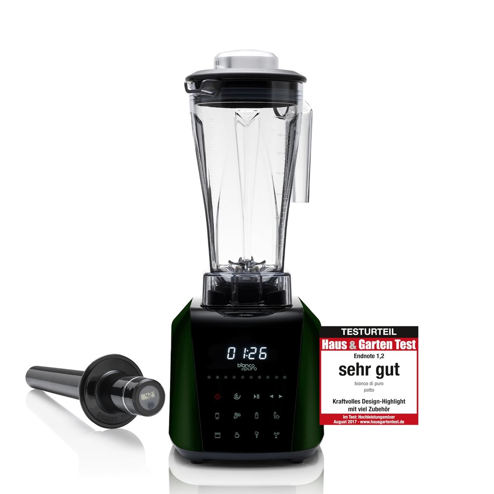 Patto High-Performance Blender with Tri-Set Attachment, 8 Blend Programs, 2-Liter BPA-Free Container - Bianco di puro (Deep Ocean Green)