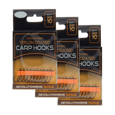 G8DS 3X 10 Fishing Hooks, PTFE-Coated, Wide Gape Carp Hooks, Size 10