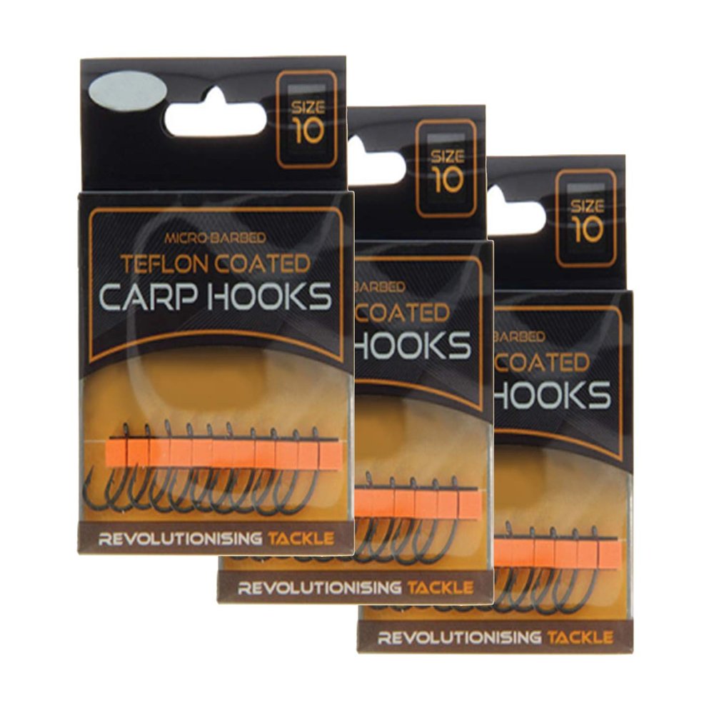 G8DS 3X 10 Fishing Hooks, PTFE-Coated, Wide Gape Carp Hooks, Size 10