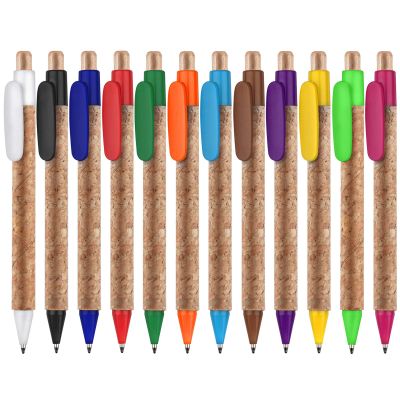 Druckspezialist 250-Pack Orange Cork Ballpoint Pens KORTE, Custom Printed Clip