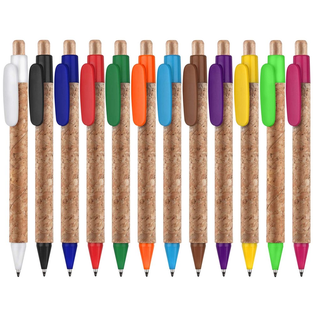 Druckspezialist 250-Pack Orange Cork Ballpoint Pens KORTE, Custom Printed Clip