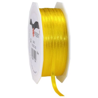 Double Satin Ribbon with Woven Edge, Yellow, 3 mm x 50 m, 1 Roll