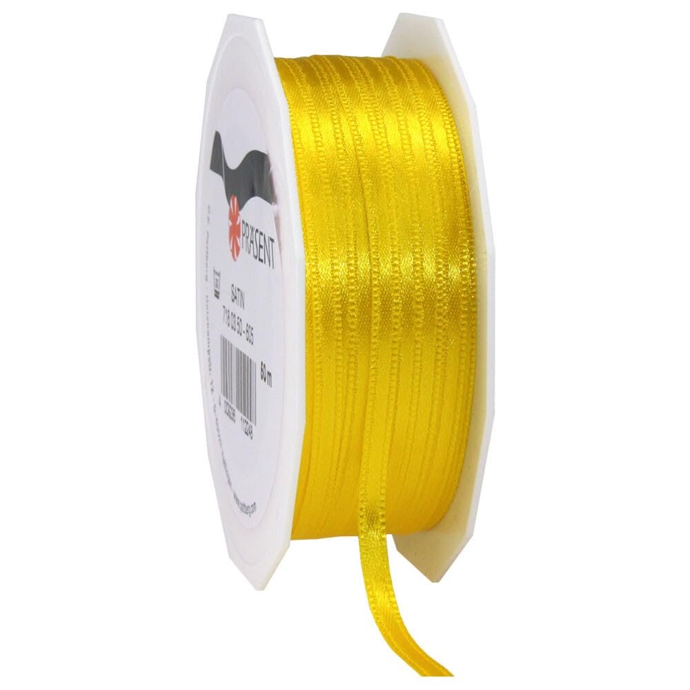 Double Satin Ribbon with Woven Edge, Yellow, 3 mm x 50 m, 1 Roll