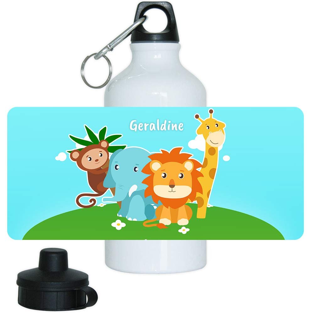 Eurofoto Personalized Aluminum Water Bottle for Girls, Geraldine, Animal Motif