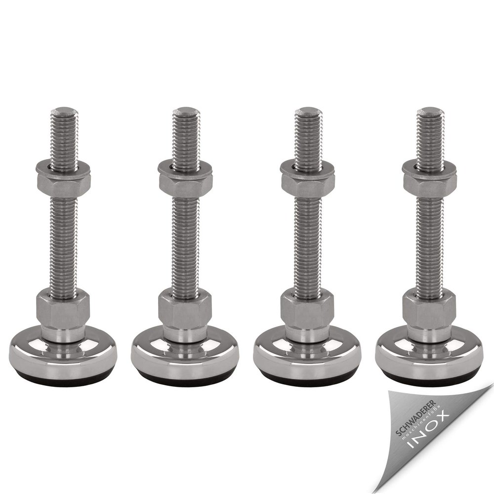 Schwaderer SFE 40 Adjustable Articulated Machine Feet, 40 mm, Set of 4, Stainless Steel, M16 × 180 mm