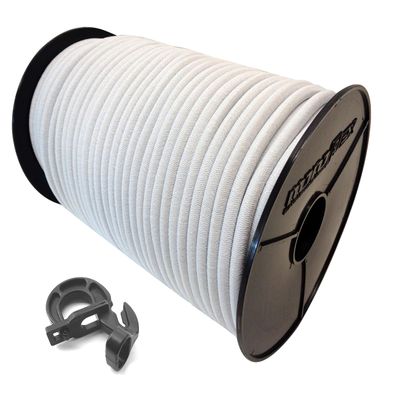 8 mm x 40 m Bungee Cord with 10 Easyfix Hooks, White PE Sheath