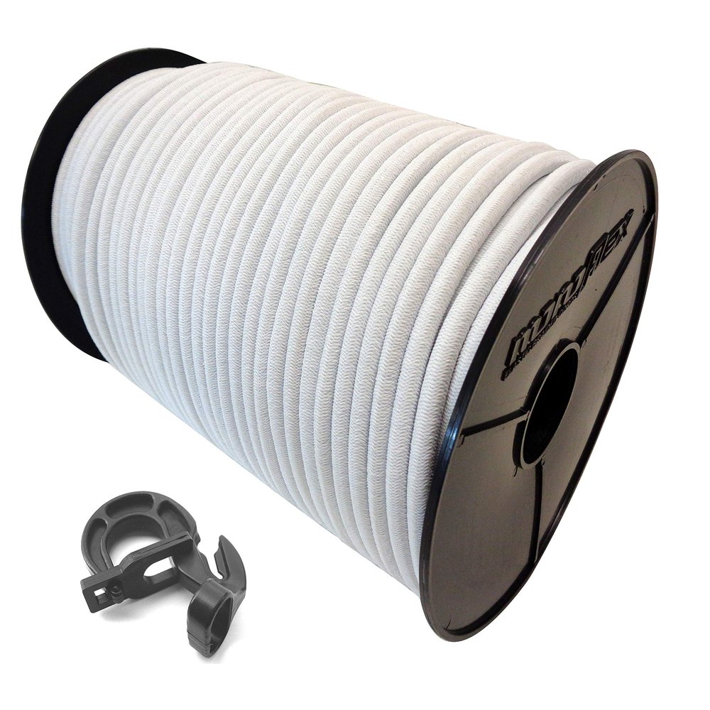 8 mm x 40 m Bungee Cord with 10 Easyfix Hooks, White PE Sheath