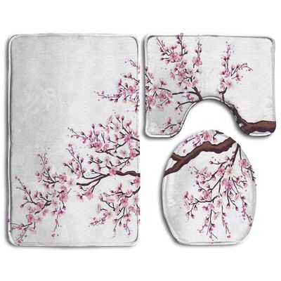 RedBeans Sakura Blossom Branch 3-Piece Bathroom Rug Set