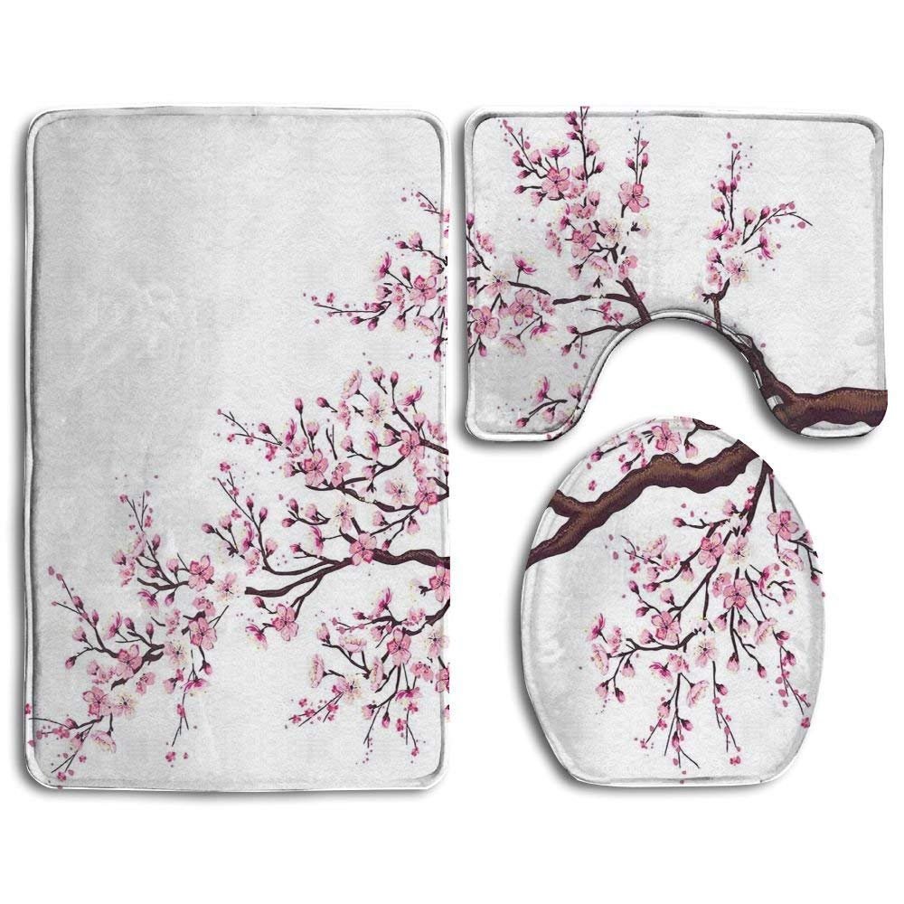 RedBeans Sakura Blossom Branch 3-Piece Bathroom Rug Set