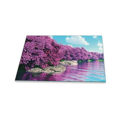decorwelt 80 x 52 cm Glass Stovetop Cover, 1-Piece, Purple Landscape