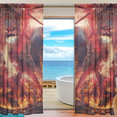 Yibaihe Mnsruu Red Dragon Sheer Curtains, 198 cm Long, 2 Panels