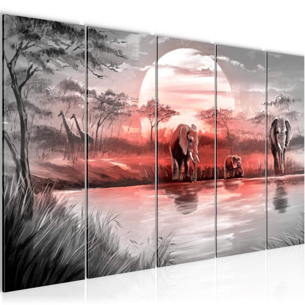 Runa Art African Elephant 5-Piece Canvas Wall Art
