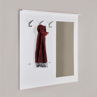 Wall-Mounted Coat Rack Panel with Mirror, Satin-Matte White 5077-20