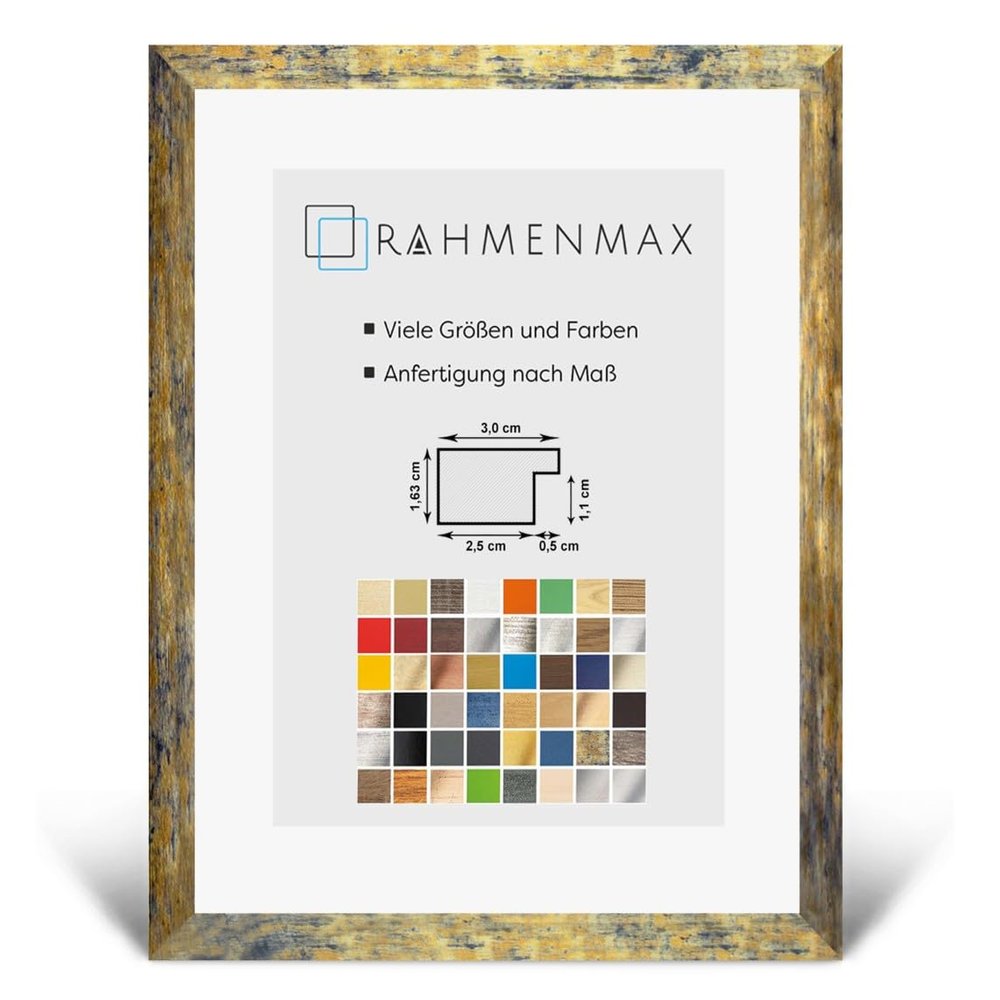 Morena MDF Picture Frame 39 x 72 cm, Mottled Blue-Gold, with Acrylic Glass