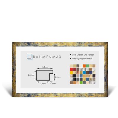 Morena MDF Frame for 27 x 89 cm Picture, Blue-Gold Mottled, with Acrylic Glass