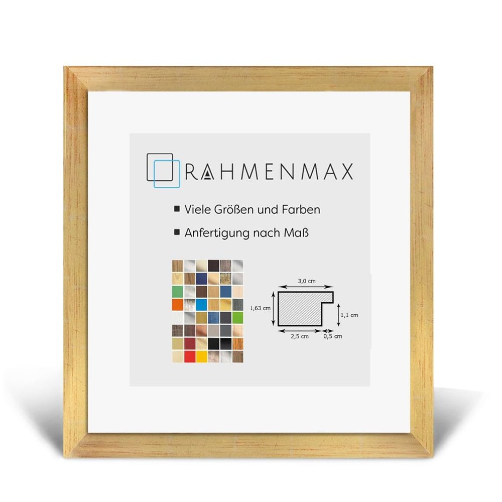 Morena MDF Frame for 21 x 21 cm Picture, Glossy Gold, with Acrylic Glazing