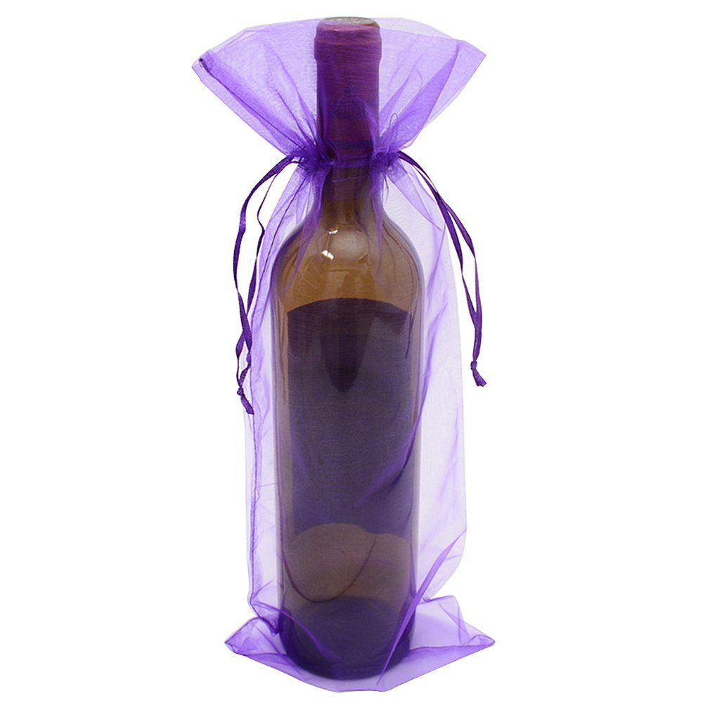 SXUUXB 100-Count Purple Organza Wine Bottle Bags, 37 x 14 cm