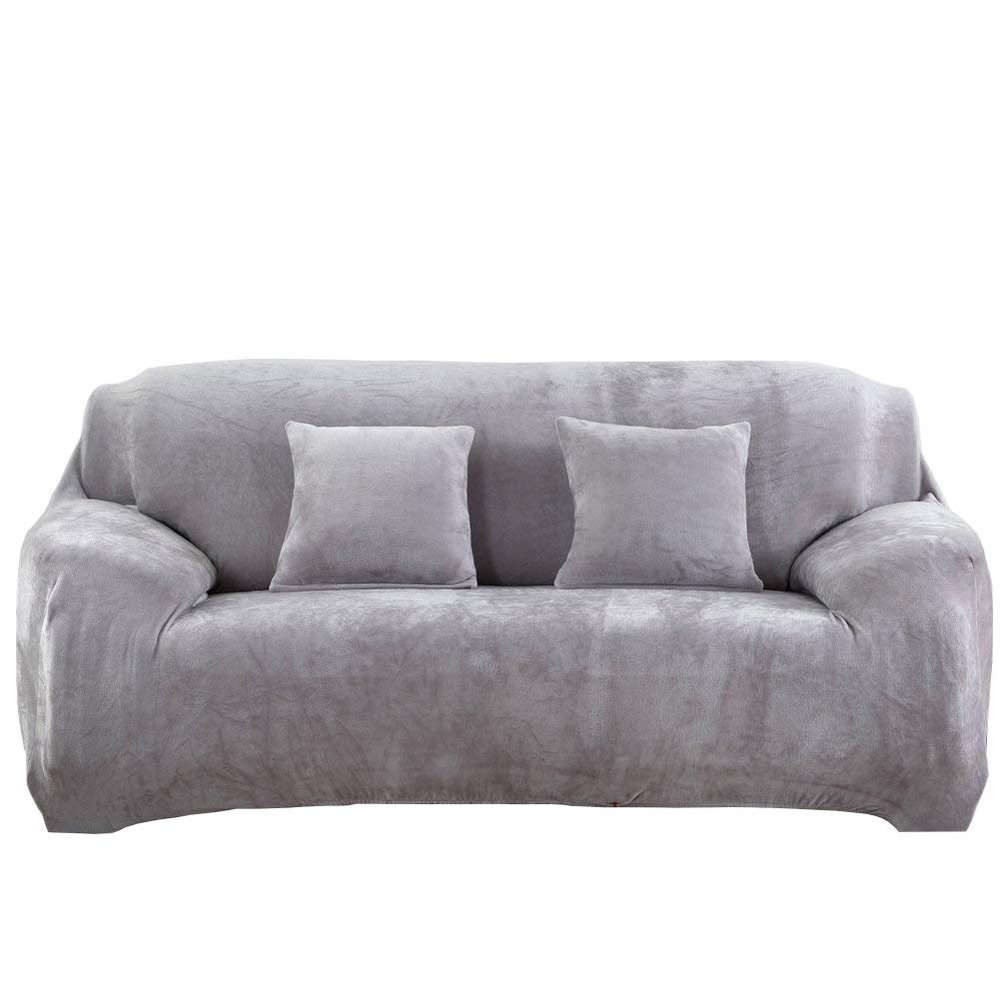 Thick Velvet Sofa Cover, 2-Seater, Light Gray, 145–185 cm