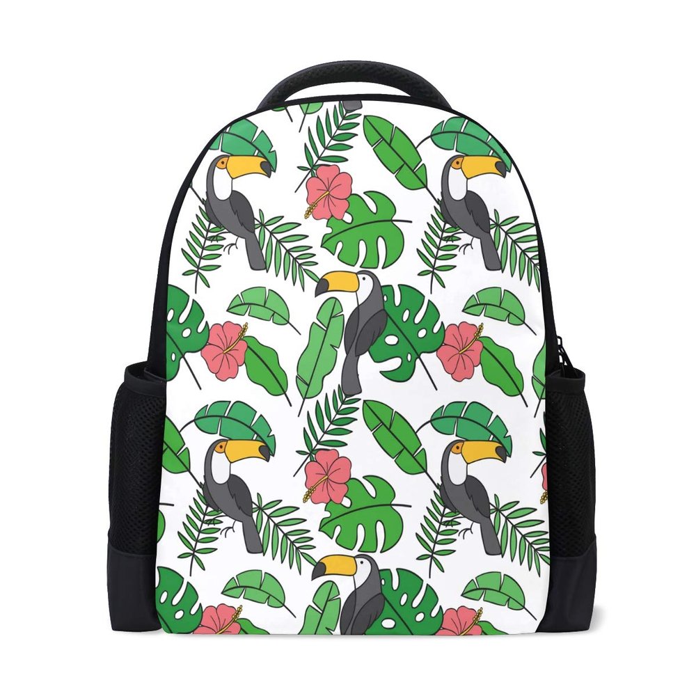 LIANCHENYI Toucan and Leaf Pattern Backpack for School, Travel, and Everyday Use