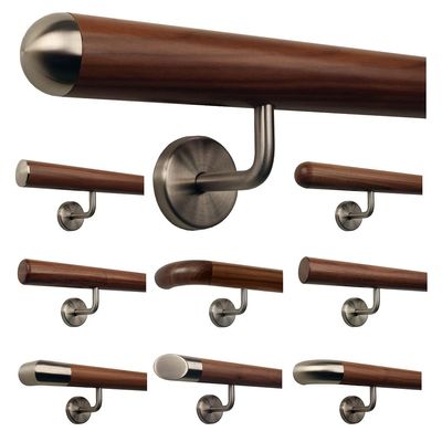 TIBU Ami Walnut Stair Handrail, Angled, with Stainless Steel Brackets, 430 cm
