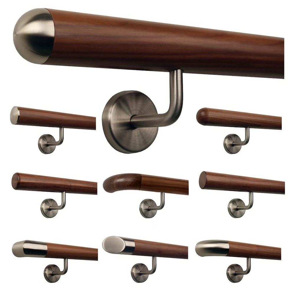 TIBU Ami Walnut Stair Handrail, Angled, with Stainless Steel Brackets, 430 cm
