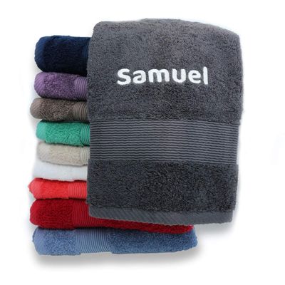 LALALO Personalized Embroidered Bath Towel with Name or Custom Text, 100 x 150 cm, Antique Gray/Brown