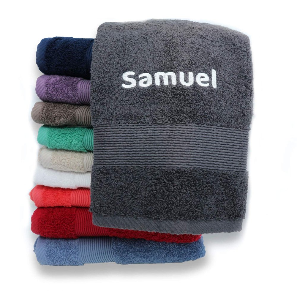 LALALO Personalized Embroidered Bath Towel with Name or Custom Text, 100 x 150 cm, Antique Gray/Brown