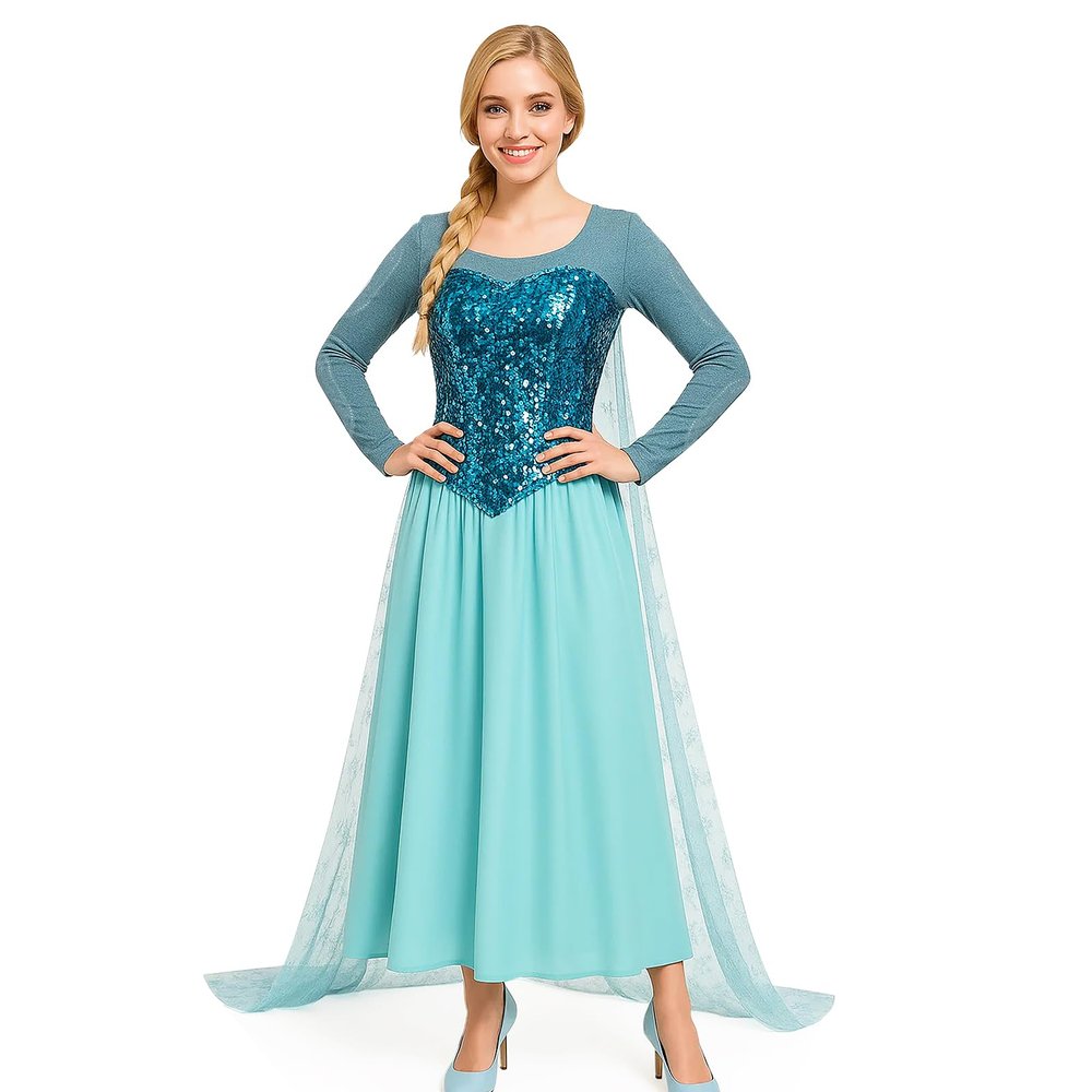 Colorfog Elegant Blue Snow Princess Dress for Women, 3XL
