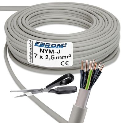 EBROM NYM-J 7 x 2.5 mm² Sheathed Installation Cable, Gray, 55 m