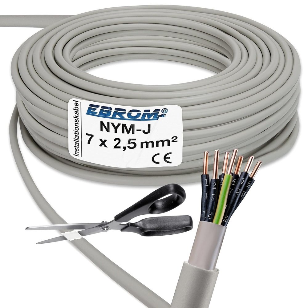EBROM NYM-J 7 x 2.5 mm² Sheathed Installation Cable, Gray, 55 m