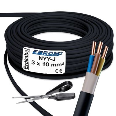 EBROM NYY-J 3x10 mm Underground Power Cable, Black, 53 m