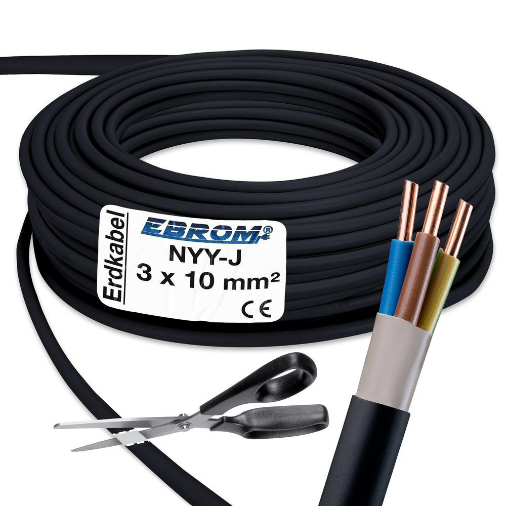 EBROM NYY-J 3x10 mm Underground Power Cable, Black, 53 m