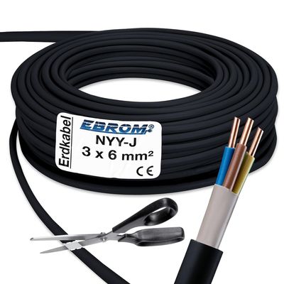 EBROM NYY-J 3 x 6 mm² Underground Cable, Black – 19 m