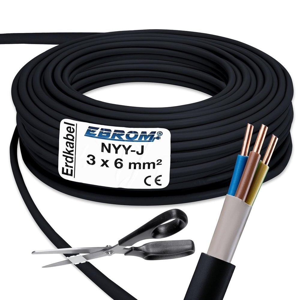 EBROM NYY-J 3 x 6 mm² Underground Cable, Black – 19 m