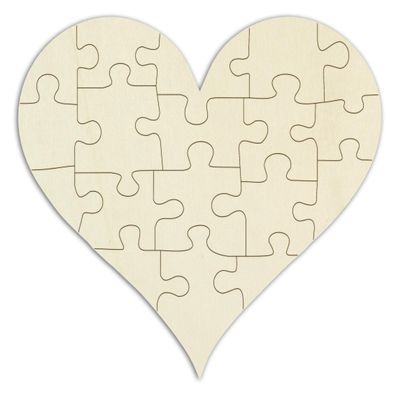 Wooden Heart Puzzle to Paint and Customize - 18 Pieces, 29 x 29 cm