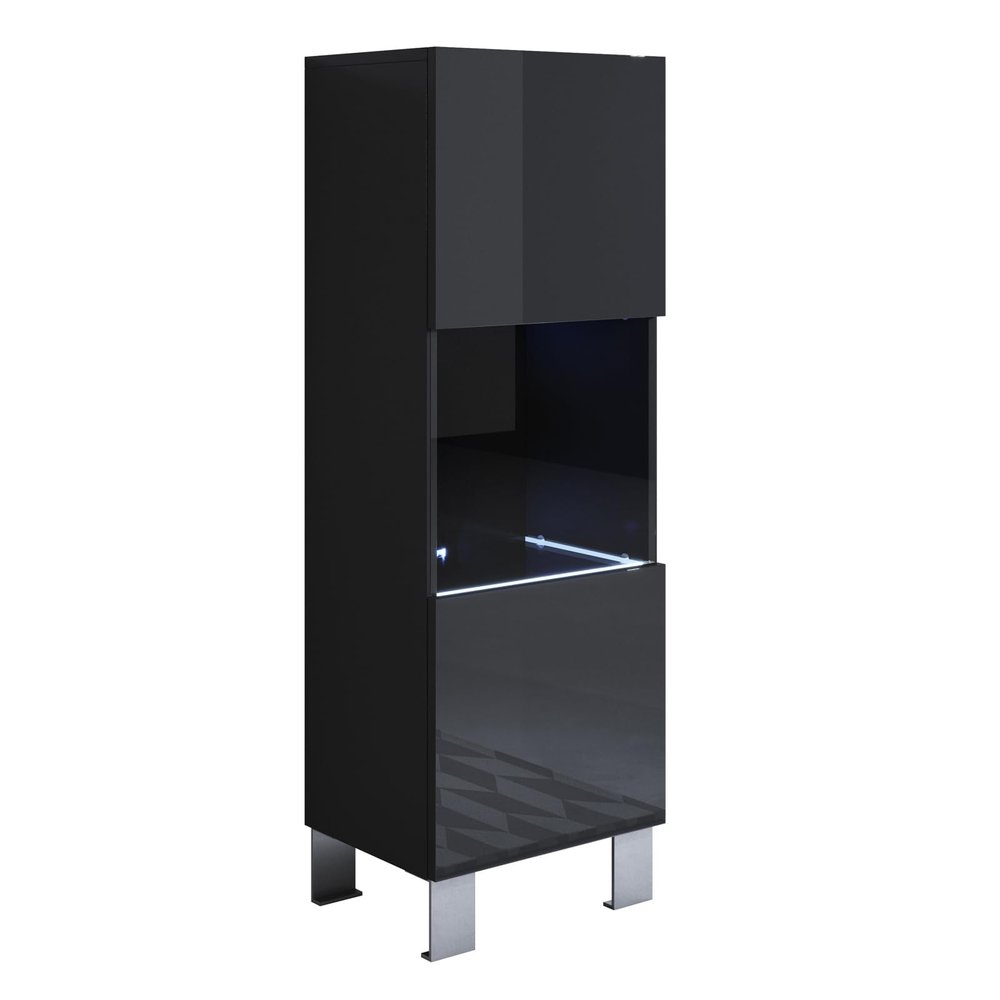 MB Muebles Bonitos Luke V3 Display Cabinet, 40 x 138 x 29 cm, Glossy Melamine, Aluminum Legs, Black