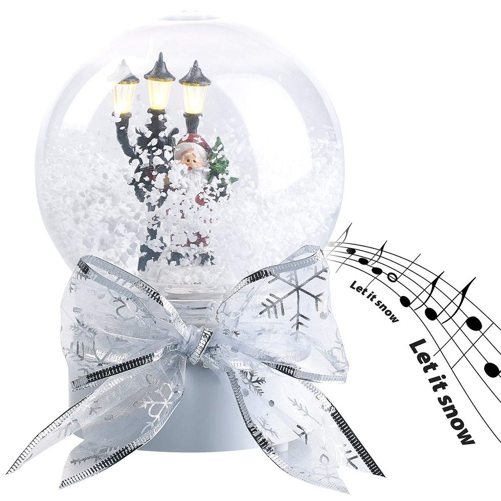 infactory Snow Globe with Singing Santa, Touch-Activated LED Lantern