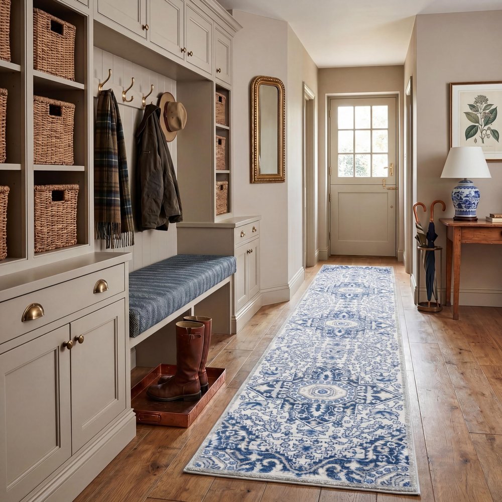 SAFAVIEH Traditional Rug for Living Room, Dining Room & Bedroom - Brentwood Collection, Low Pile, Cream and Blue, 61 x 244 cm