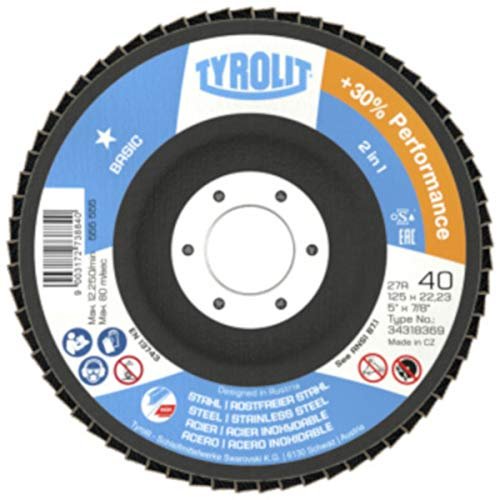 Tyrolit 34318391 BASIC ZA80-B Flap Disc, 27 A, 125 x 22.23 mm, Box of 10