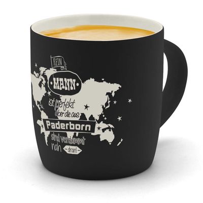 printplanet - Paderborn City Engraved Coffee Mug - SoftTouch Mug with Engraved “No Man Is Perfect, But...” Design - Matte Rubberized Surface - Black
